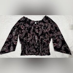 Studio 1940 Paisley Print Flare Sleeve Boho Ruched Top Size XL